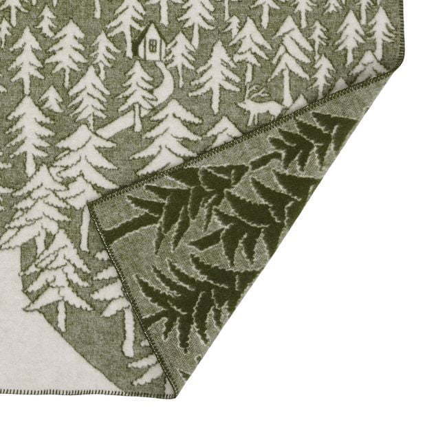 Plaid in lana HOUSE IN THE FOREST 130x180cm Green-3749