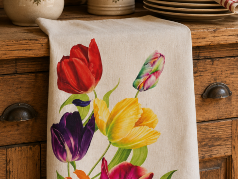 Canovaccio in Puro Lino 100% – TULIPANI MIX GIALLO